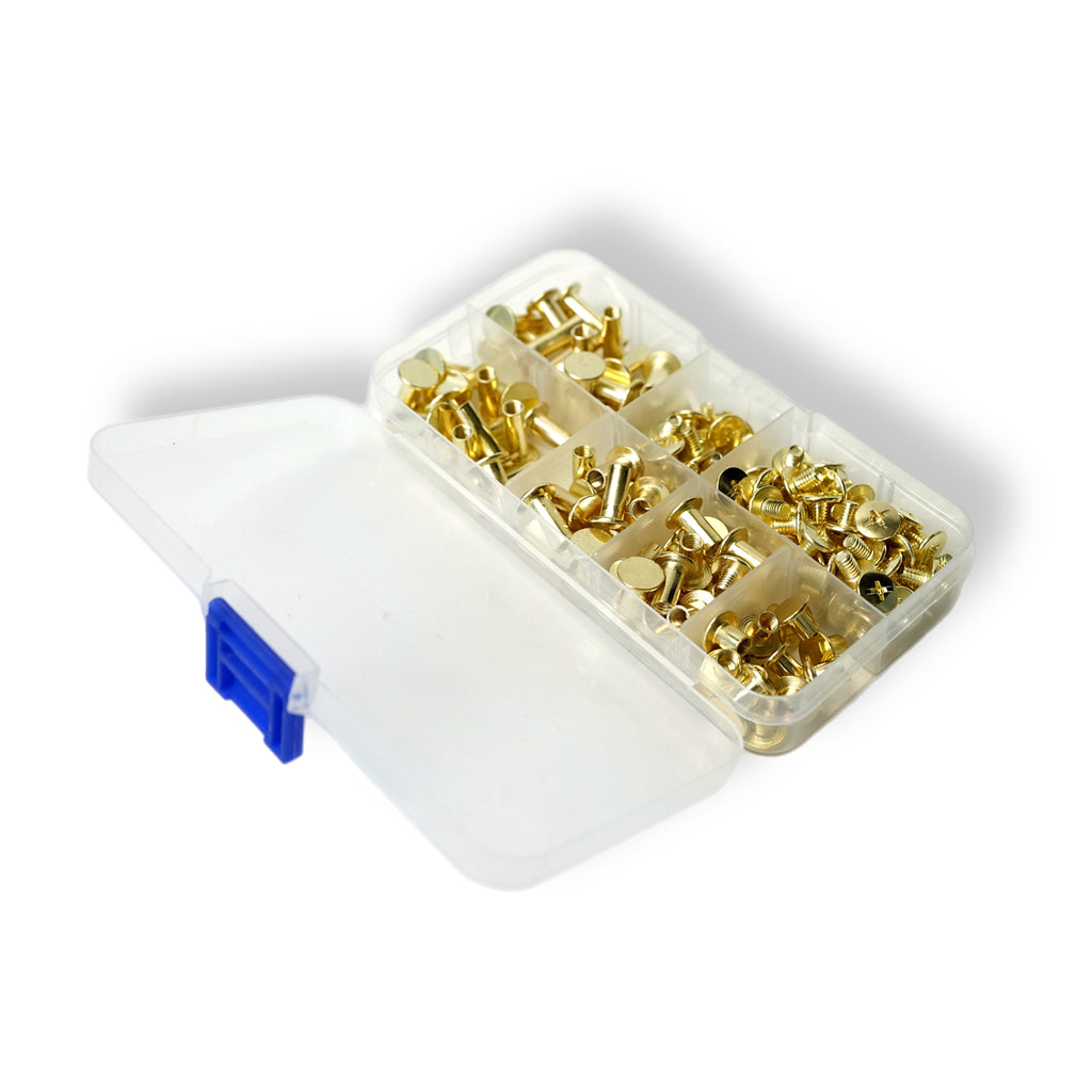 80 Sets Chicago Screws Assorted Kit 4 Sizes Golden Leather Rivets 1/4 5/16 3/8 1