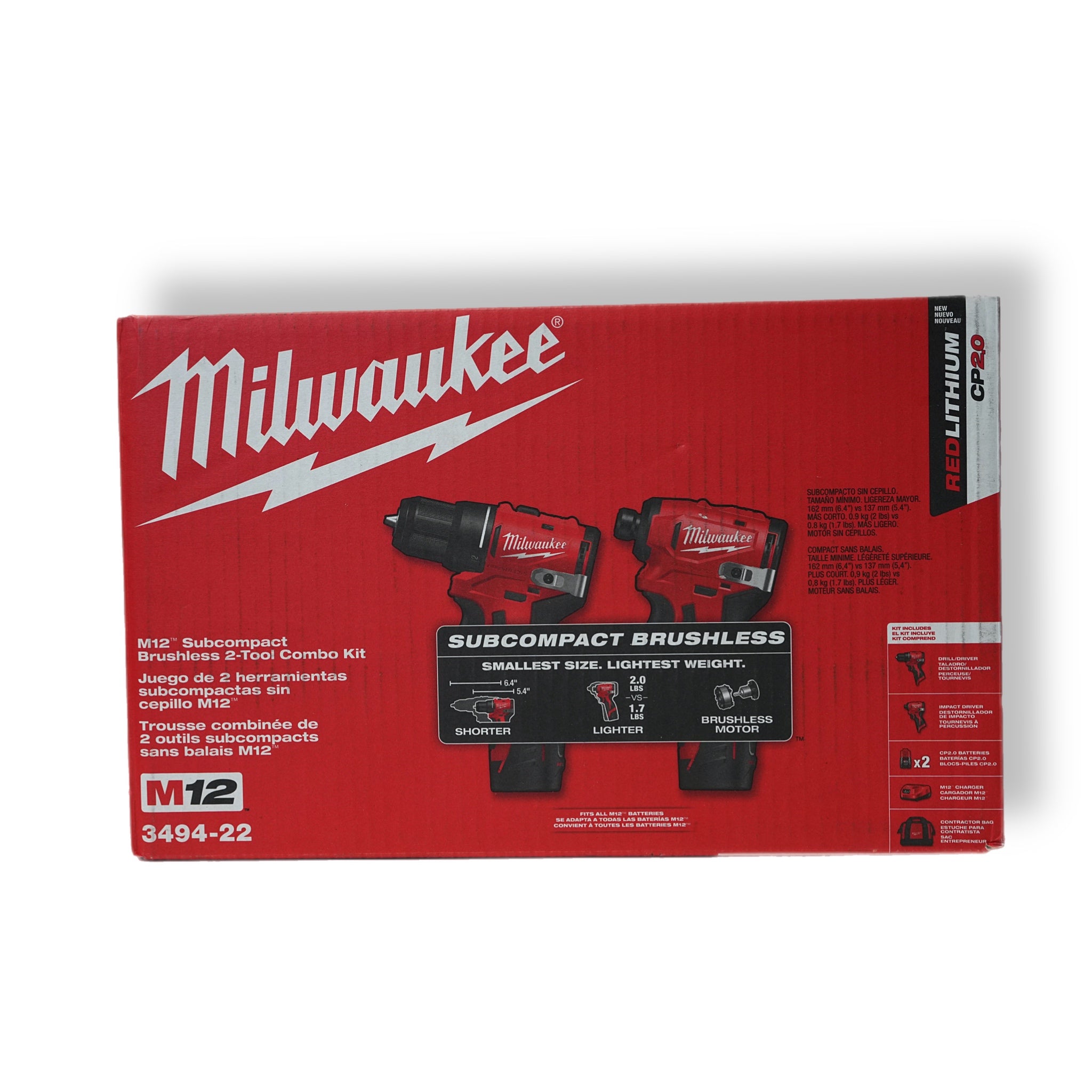 M12 12-Volt Lithium-Ion Brushless Cordless Subcompact Drill and Impact Driver Combo Kit w/2 Batteries and Bag (2-Tool)